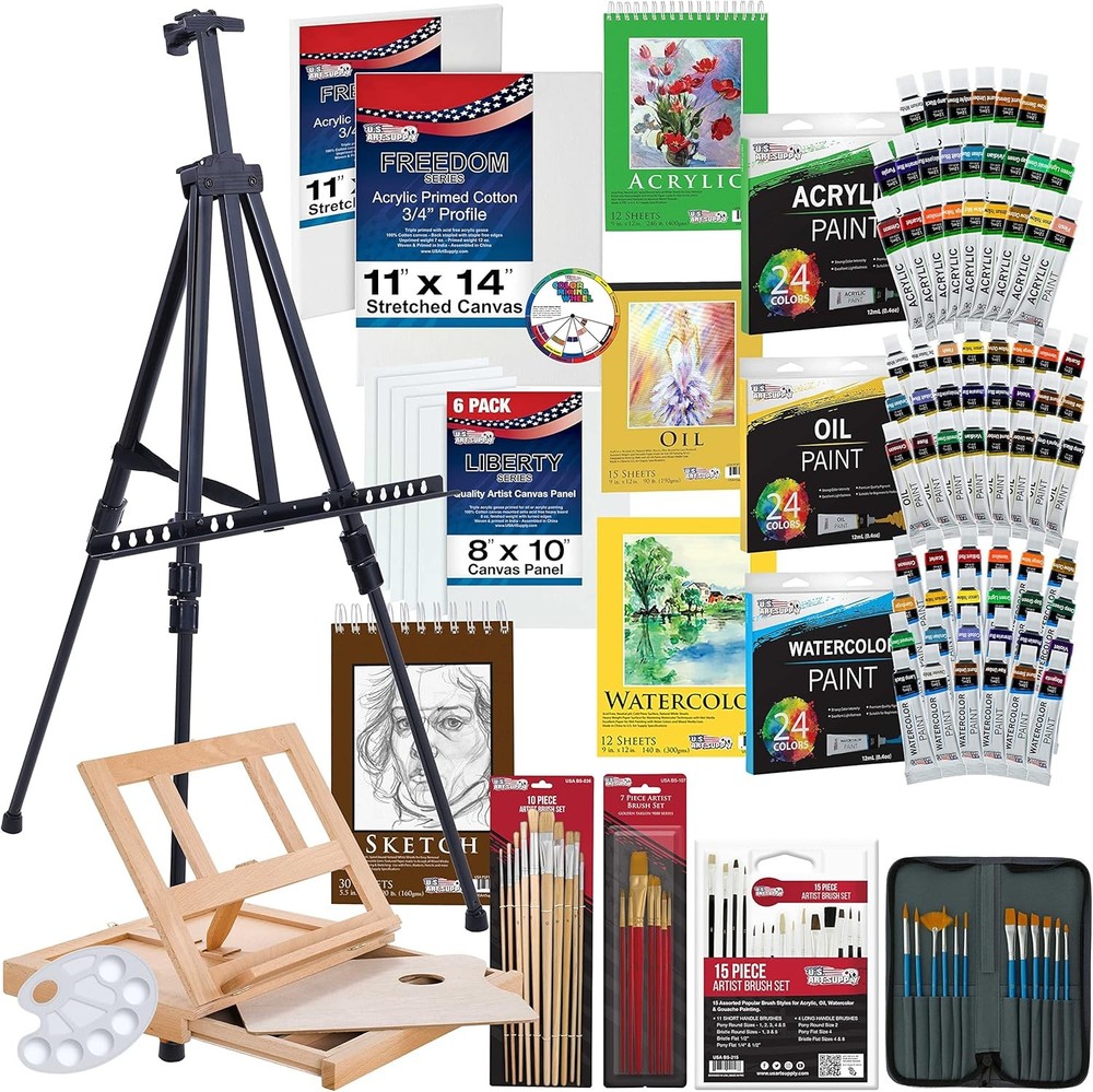 Art Kit 133 Piece Easel Canvases Brushes Acrylic Oil