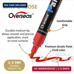 Overseas Black Paint Pens Paint Markers – Permanent Acrylic Markers 12 Pack, Wat