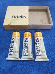 Vintage Fidelis Cadmium Deep Yellow Oil Paint Set 3 Tubes w/ Box USA