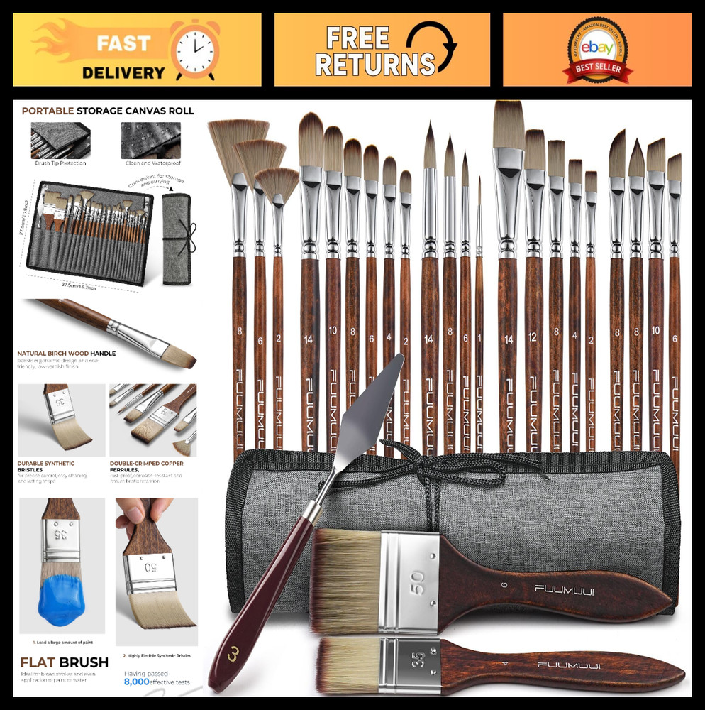 25pcs Professional Paint Brush Set – 9 Shapes for Acrylic, Oil, Watercolor + Pal