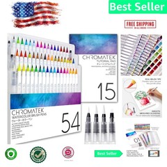Professional Watercolor Painting Set: 54 Brush Pens & 15 Page Tutorial Pad