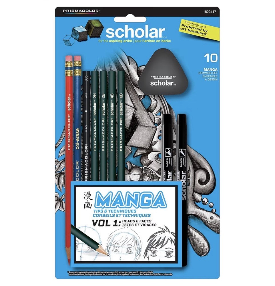 Prismacolor Scholar Manga Drawing Set, Adult Coloring, 10-Piece Kit