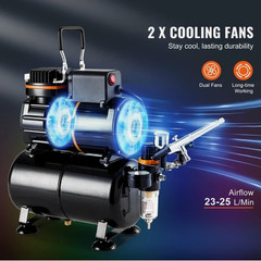 Airbrush Kit Dual Fan Air Tank Compressor System Kit with 3.5L Air Tank