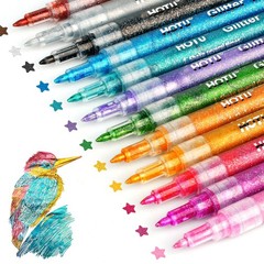 Glitter Markers Pen 12 Colors Fine Point 0.7mm Water-based Ink