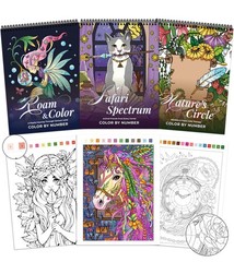 Coloring Books for Adults Relaxation Set of 3, Color by Number Adult Coloring…