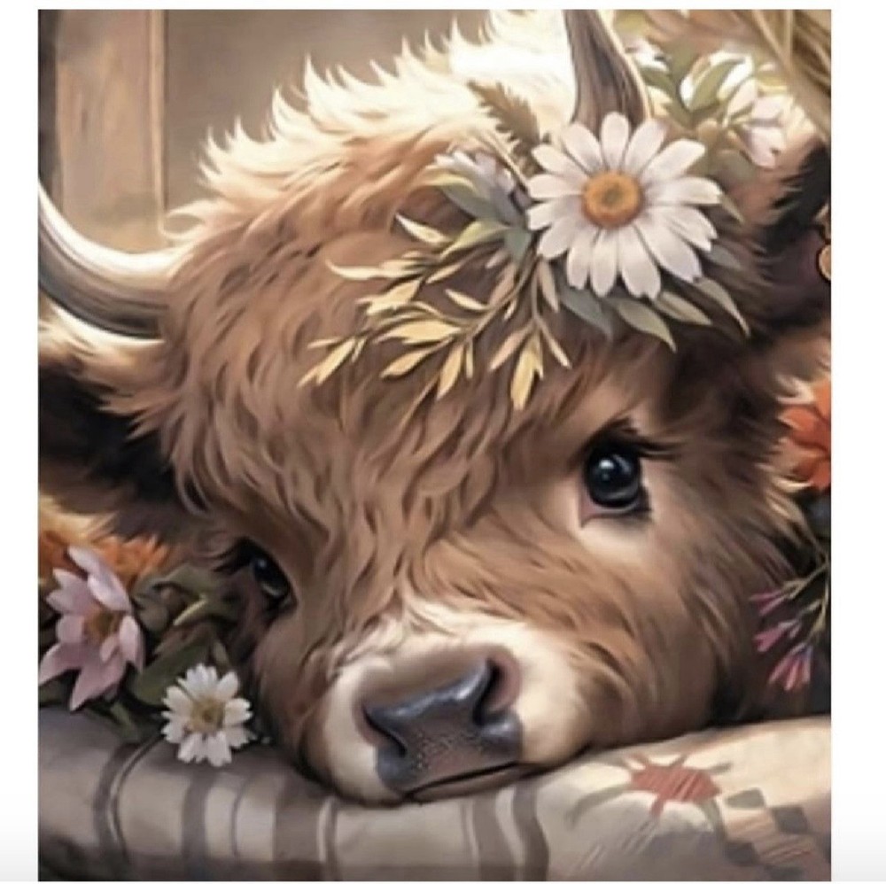B11506 Diamond Painting Kits Highland Cow with Daisies
