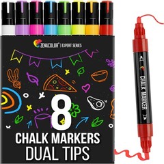 Zenacolor Liquid Chalk Markers – Dual Tips, 8 1 Count (Pack of 8), Multicolor