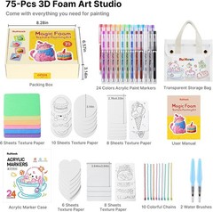 Puff Paint Kit 75 Pcs 3D Magic Foam Texture Painting RuiHawk