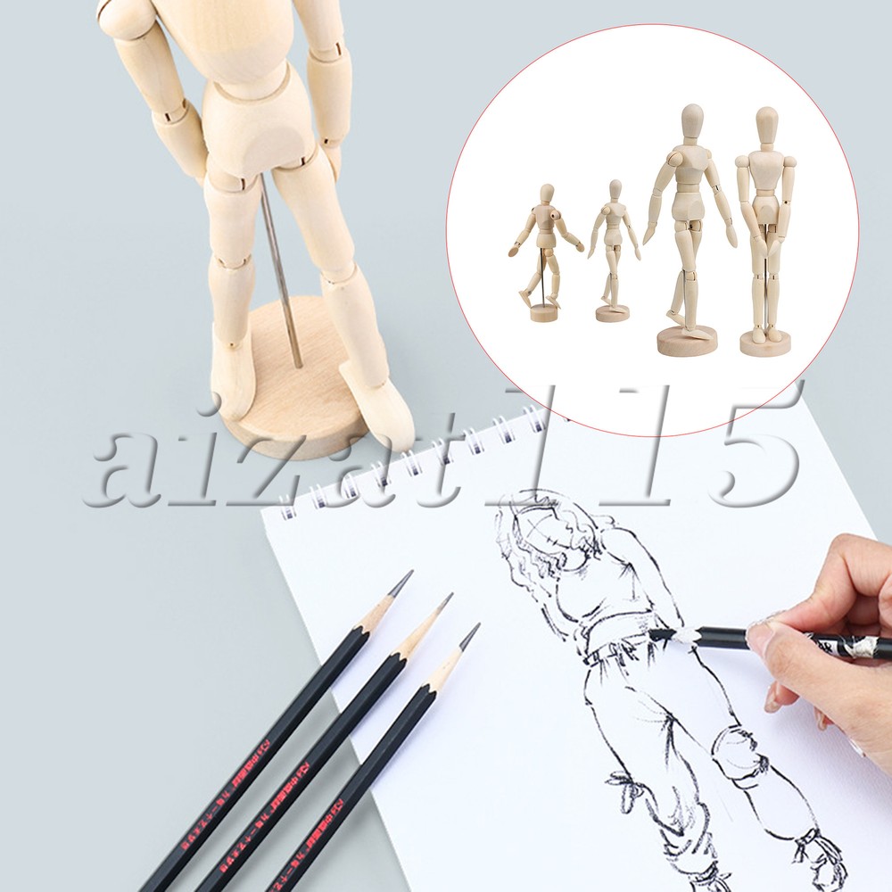 4 Pcs Wood Human Mannequin Figure Drawing Model w/ Base 8/4.7/12/5.5Inch