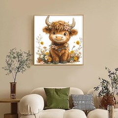 Framed Paint by Numbers Kit for Adults Beginner, Highland Cow Easy Paint by Numb