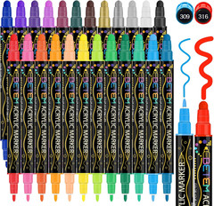 Betem 24 Colors Dual Tip Acrylic Paint Pens Markers, Premium Acrylic Paint Pens