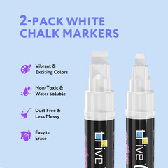 White Liquid Chalk Markers – 2 Pack Jumbo Chalk Pens with 10Mm 3 in 1 Nib Wide T