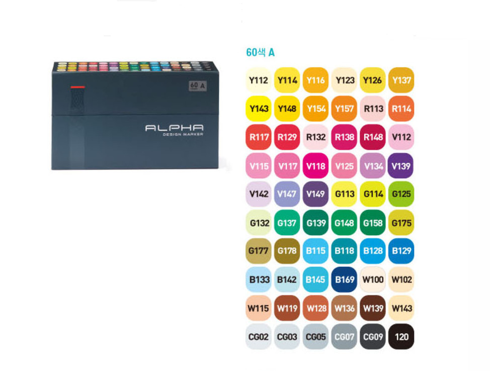 Alpha Gold Label Design Marker 60 Colors A/B Set / Freeshipping