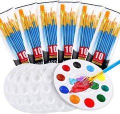 6 Packs 60 Brushes, 6 Mixing Palettes, Artist Paint Tool Kit, Blue