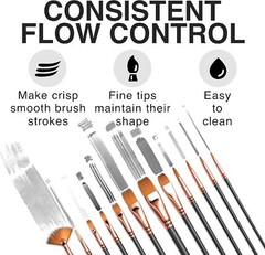 Professional Artist Paint Brush Set of 12 – 12, Black and Bronze