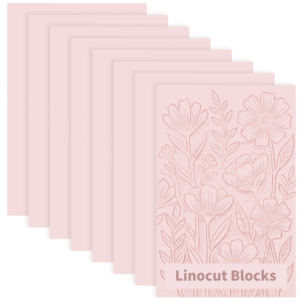 8 Pack 4″x6″ Pale Pink Linoleum Blocks for Printmaking, Rubber Stamp Carving …