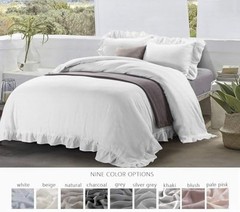 100% Stone Washed French Linen Duvet Cover Set 3 Pieces – Super King White