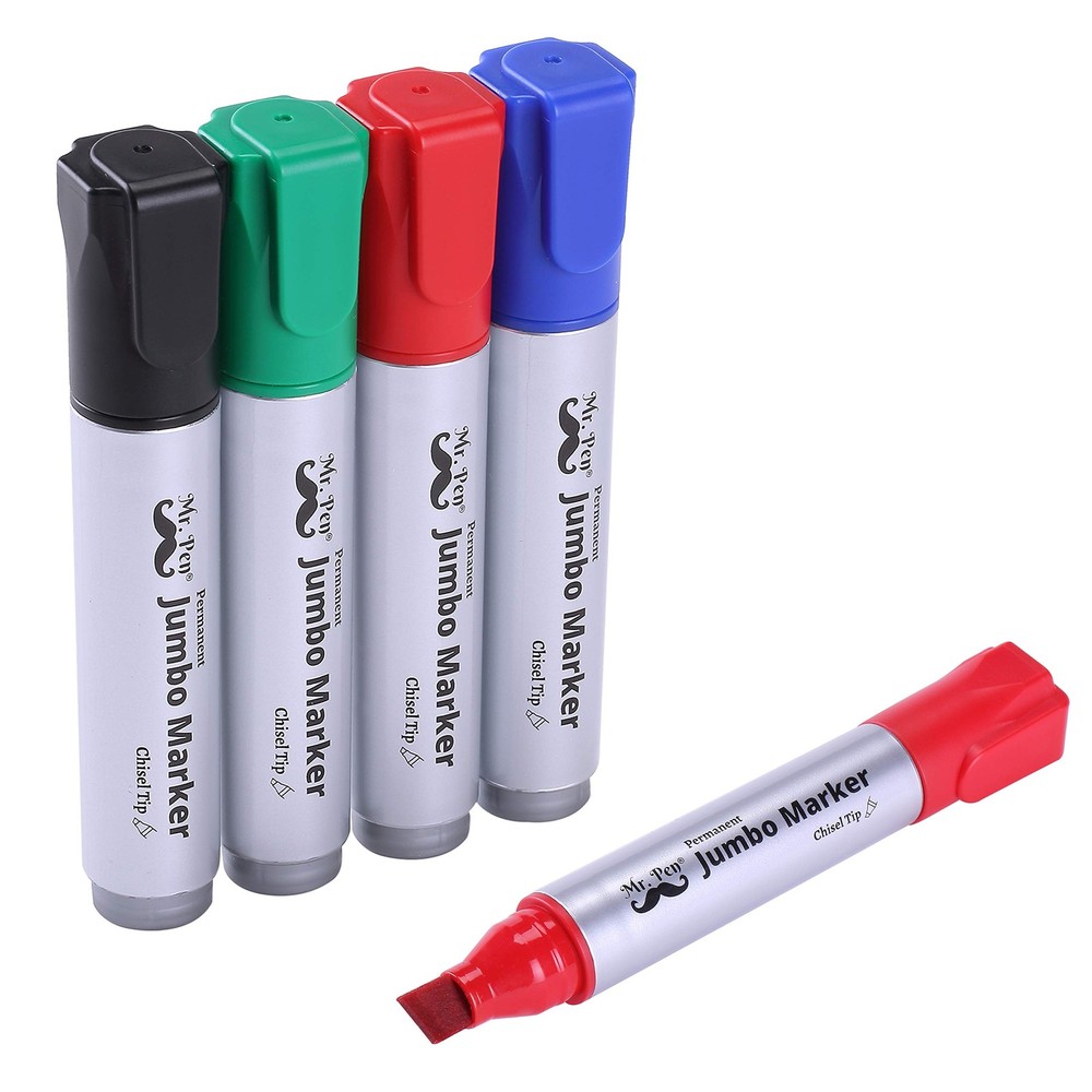 Mr. Pen- Jumbo Permanent 1 Count (Pack of 4), Black, Green, Red, Blue