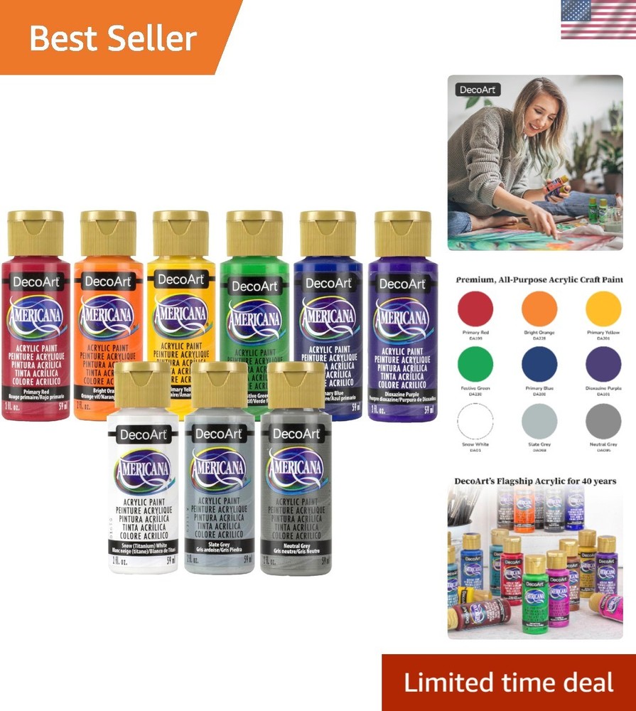 Americana Acrylic Paint Set – 9 Vibrant 2oz Bottles for Creative Expression