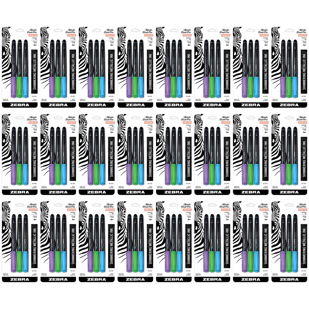 24-New Zebra Pen Metallic Brush Pen, Medium Point, Pigment Ink, Assorted Colors,