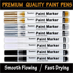 TZARROT White Paint Pen, 8 Pack 0.7Mm Acrylic Paint Pens with 2 White 2 Black 2