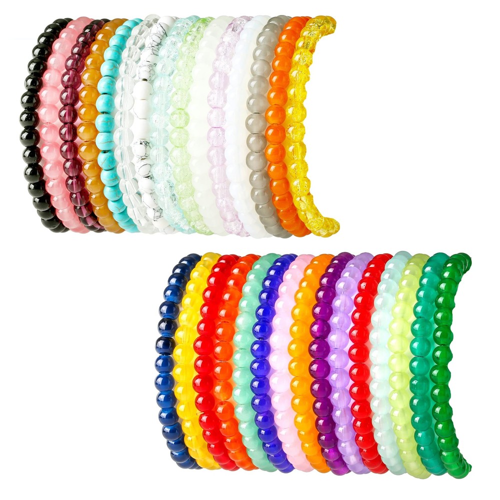 Srobenz 30 Pcs 6Mm Crystal Round Beaded Bracelet Set Healing Glass Stretch