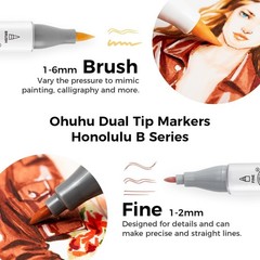 24 Skin Tone Alcohol Markers – Dual Brush & Fine Tip for Artists – Refillable, A