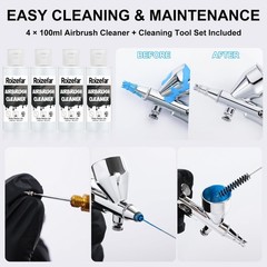 Dual-Action Gravity Airbrush Gun Kit with 4 Cleaners, 0.2/0.3/0.5mm Nozzles, Bru