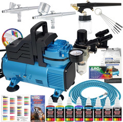 Cool Runner Dual Fan Air Compressor Kit with 3 Airbrushes & 6 Acrylic Colors