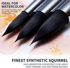 Round Watercolor Paint Brushes Squirrel Hair Professional Artist