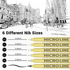 Fineliner Ink Pens Black Micro Fine Point Drawing 6 Assorted Nib Sketch
