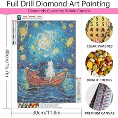 Van Gogh Style Cats in Boat Diamond Painting Kits for Adults, Starry FYZZ-120