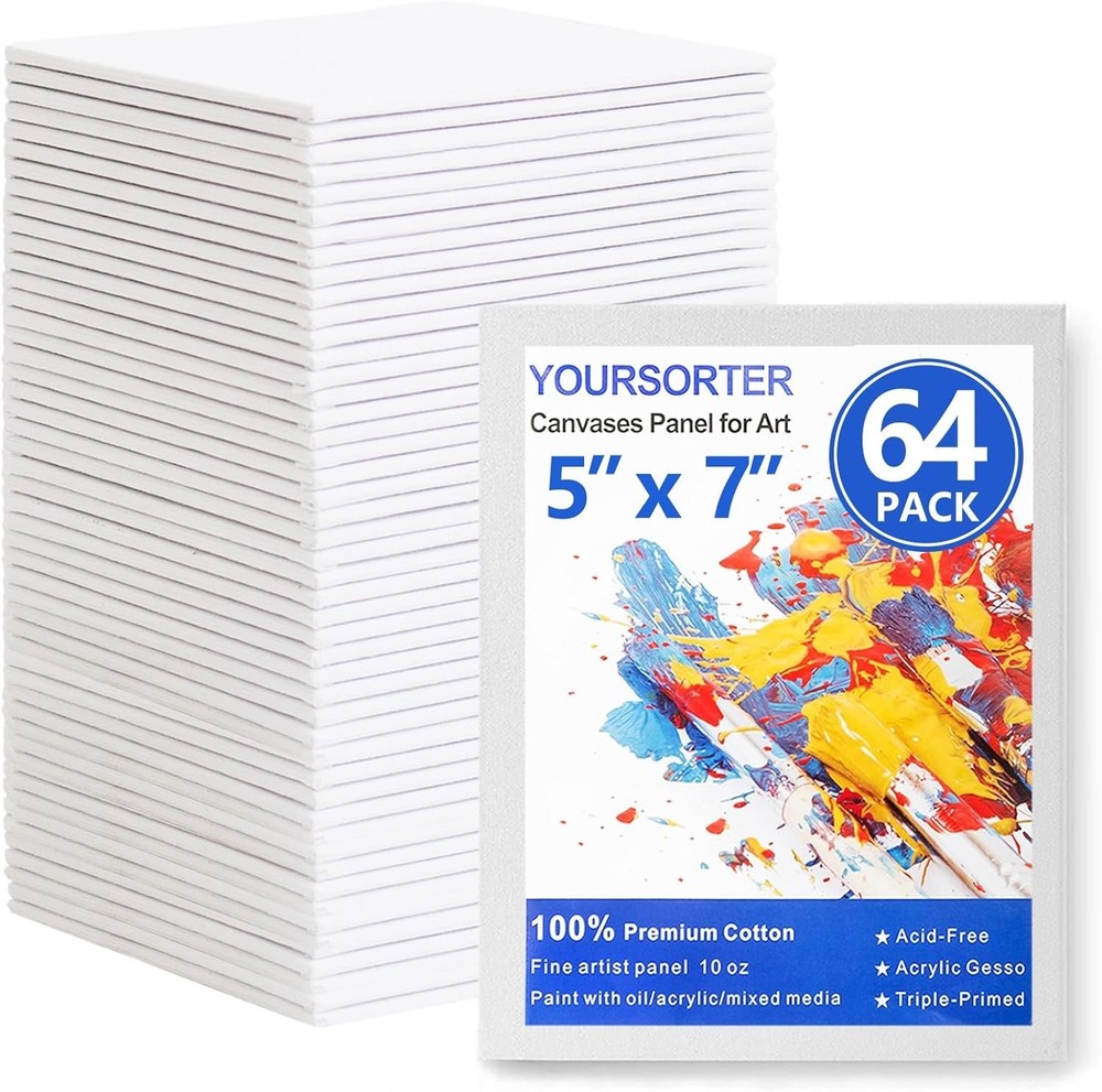 YOURSORTER Canvas Boards for Painting 64 Pack Bulk, 5×7 Inch Small Painting