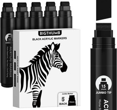 BIGTHUMB Black Poster Markers Jumbo: 5 Pcs 15Mm Wide Tip Thick Acrylic Paint Pen