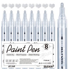 AKARUED Silver Acrylic Paint Markers, 8 Pack 1 Count (Pack of 8),