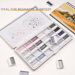 Watercolor Paint Set- 24 Color Opaque Semi-Moist Watercolor Paint, Gray Palet…