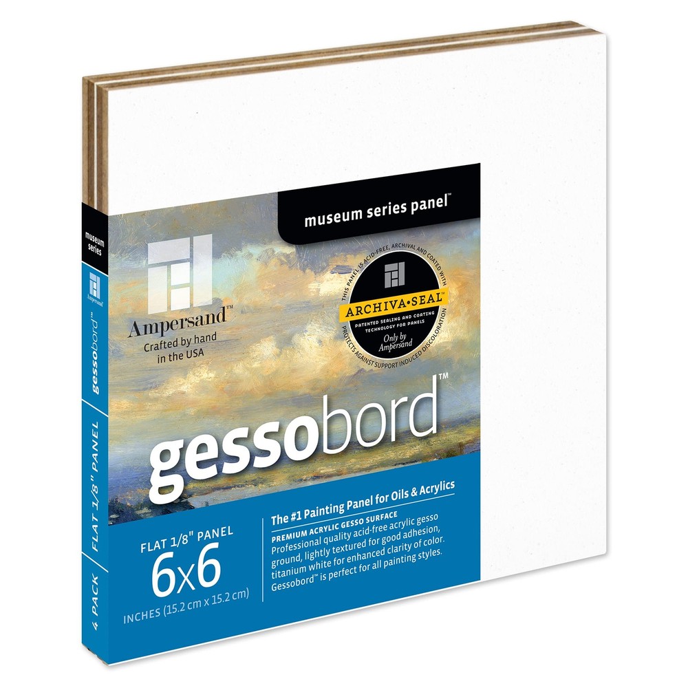 Gessobord Gesso Wood Painting Panel 6 x 6 inch 1/8 inch 4 Pack for Art DIY