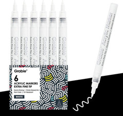 6 White Acrylic Paint Markers, 0.7Mm Extra Fine Tip Acrylic Paint Pens for Drawi