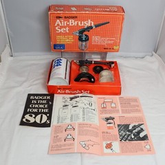 Vintage Badger Air Brush Set Model 350-3 Single Action Air Brush & Accessories