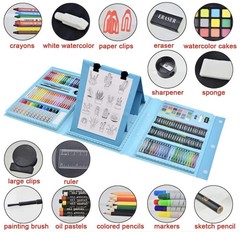 185 Pieces Double Sided Trifold Easel Art Set, Drawing Art Box with Oil Pastels,