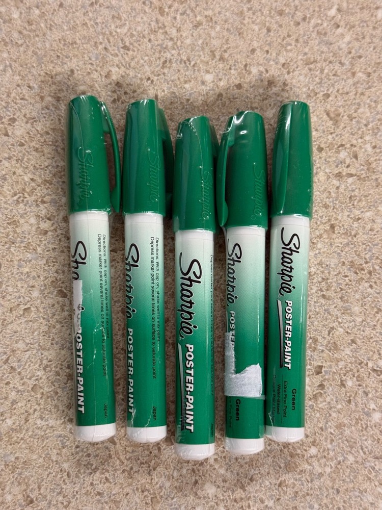 Lot of 5 Sharpie Water-Based Poster Paint Marker Extra Fine Point Green New