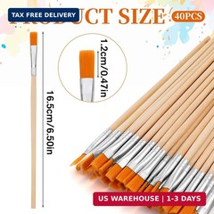 40 Pcs 9mm Wide Flat Paint Brushes Wooden Handle Thin Paint Brush Small Paints B