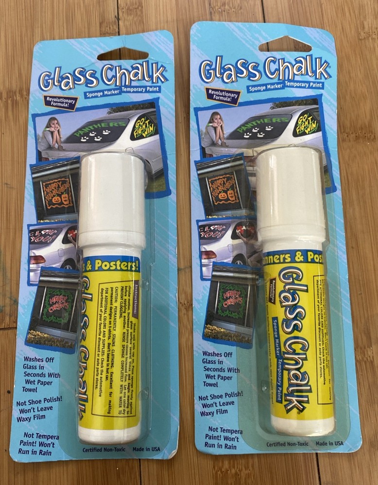 2x Glass Chalk The Originsl Indoor/Outdoor Temporary Sponge Paint Marker White