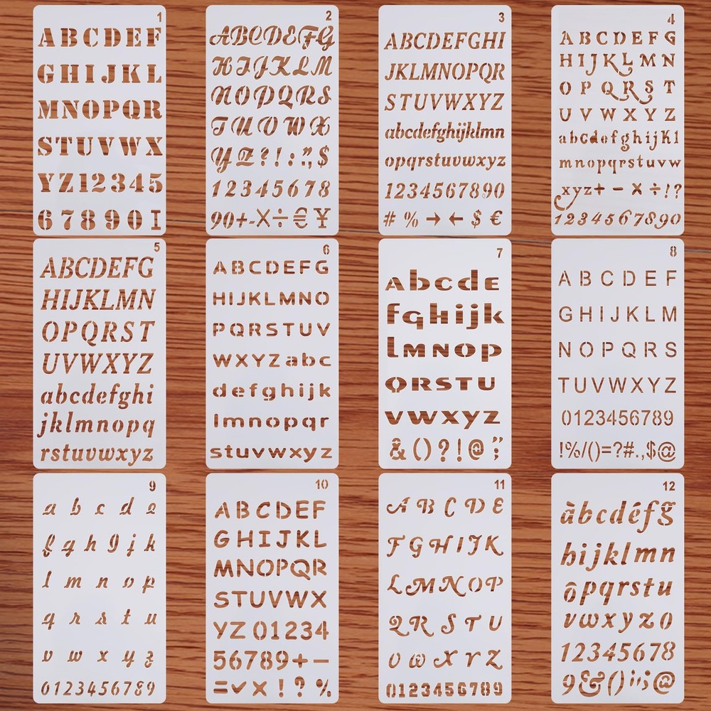 AIRIQI Letter Stencils – 12 Pack, 4 x 7 Inch, Reusable Small