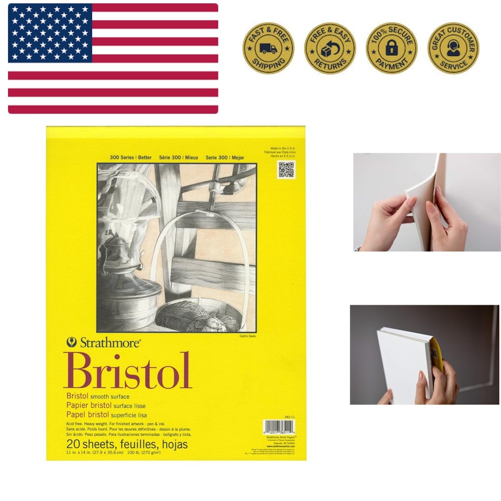 Professional 100lb Bristol Paper Pad, 20 Sheets, Smooth Surface for Fine Detail