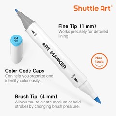 Brush Tip Alcohol Markers, Dual Tip Brush & Fine Tip Art Marker Set, 121 Colo…