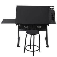 Drawing Table Adjustable Art Crafts w/ Stool Drafting Desk Creative Center Black