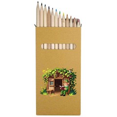 12 x ‘Elf Reading Book Outside Cottage’ Long Colour Pencils (PE00090085)
