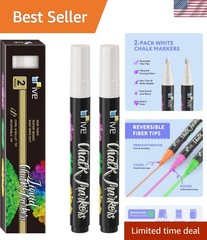 White Liquid Chalk Markers – 2 Pack Bright Colors Erasable Chalk Marker Pens,…