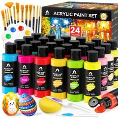40 Pcs Acrylic Paint Set – 24 Colors (2oz/60ml) with 12 Brushes, 2 Knives & P…